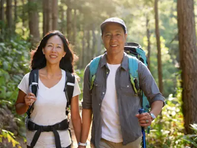 Man And Woman Enjoy Woodland Nature Sounds